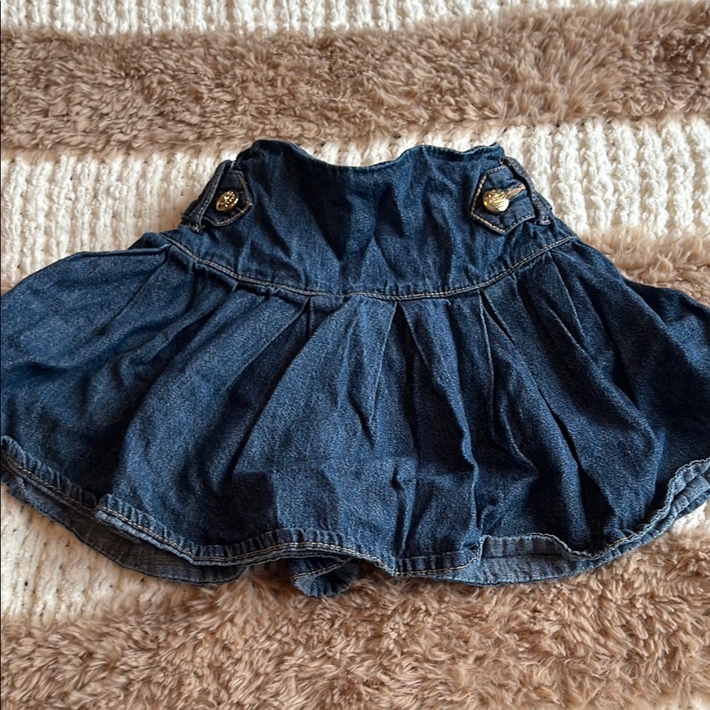 Denim Skirt with Gold Button Accents